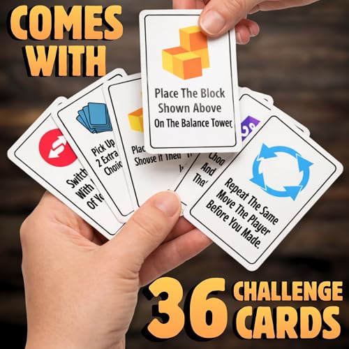 Image of Stack Attack XL Tower Game, Giant Tabletop Games for Kids & Adults, Family Game Night Building Block and Stacking Gifts, Includes 100 Pcs & 36 Cards, Balance Novelty Toy Gift