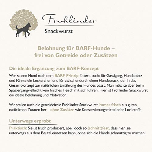 Frohlinder SNACKWURST | Leckerchen ideal als Belohnung | Praktisch für Gassigang, Hundeplatz und Fährte | Eigenherstellung aus Deutschen Produkten | 100% natürliche Zutaten ohne Zusatzstoffe
