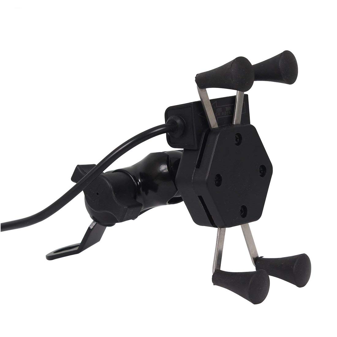 Universal Spider Mobile/Cell Phone Holder Cradle Stand with 360 Degree Rotation and 2A USB Charging Port for Motorcycle (Black)