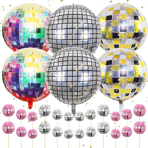 30 Piezas Decoracion Fiesta con 22' 4D Globo Bola Discoteca Pequeña Bola de Espejo y Decoraciones Tartas Cumpleaños Accesorios Ideales para Fiestas Disco Fiesta Cumpleaños Ceremonias Mayoría Graduacio