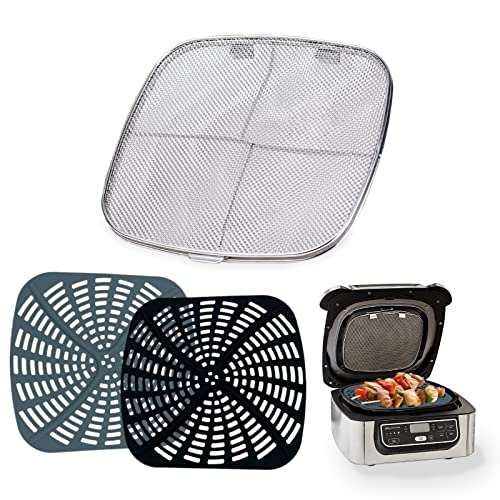KINLYBO Replacement Stainless Steel Splatter Shield and Reusable Silicone Liner Set for Ninja Foodi AG301