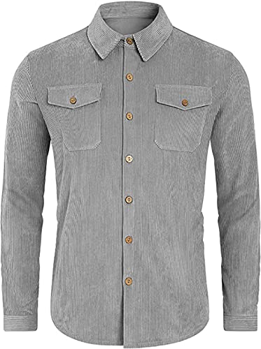 Image of utcoco Mens Corduroy Button Down Shirt Casual Relaxed-Fit Lapel Long Sleeve Jacket for Men