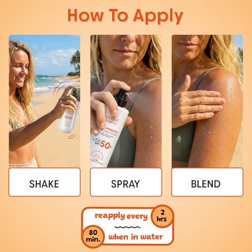Image of Aravi Organic 100% Mineral Sunscreen Spray SPF 50 PA++++ | Broad Spectrum UVA /UVB & Blue Light Protection | Hydrating, Lightweight & Non-Greasy | No White Cast | Water Resistant | Zinc Oxide & Titanium Dioxide | Sunscreen For Oily & Dry Skin - 100ml