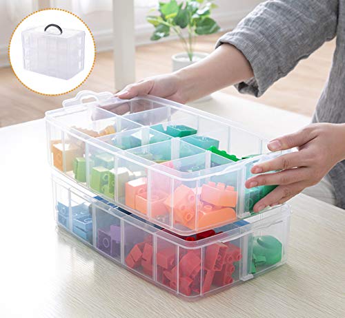 Image of Anstore Craft Storage Box with Compartments, 3-Tier 30 Sections Transparent Stackable Plastic Box Organiser with Handle, Practical Sorting Box for Crafts, Jewelry, Toy, Sewing Accessories