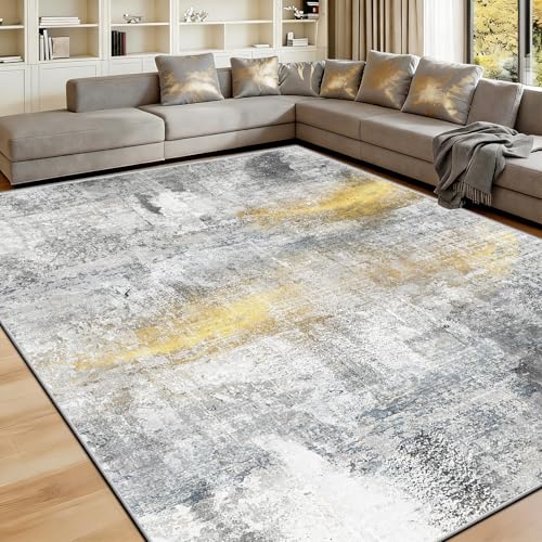 Tapis de salon moderne lavable antidérapant blanc et gris clair