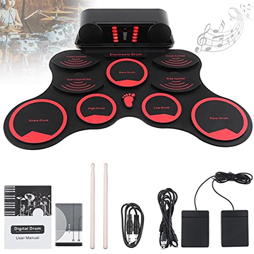 Draagbare oprol-up Elektronische drum Set 9 Silicon Pads Ingebouwde luidsprekers met Drumsticks Sustain Pedal Support… - Image 7