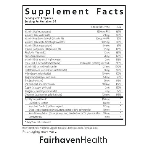 Fairhaven Health FertilAid for Men Prenatal Male Fertility Supplement | Count and Motility Support Pre-Conception for Him | Fertility Support Includes L-carnitine, Zinc, and Folate | 90 Capsules - Image 3