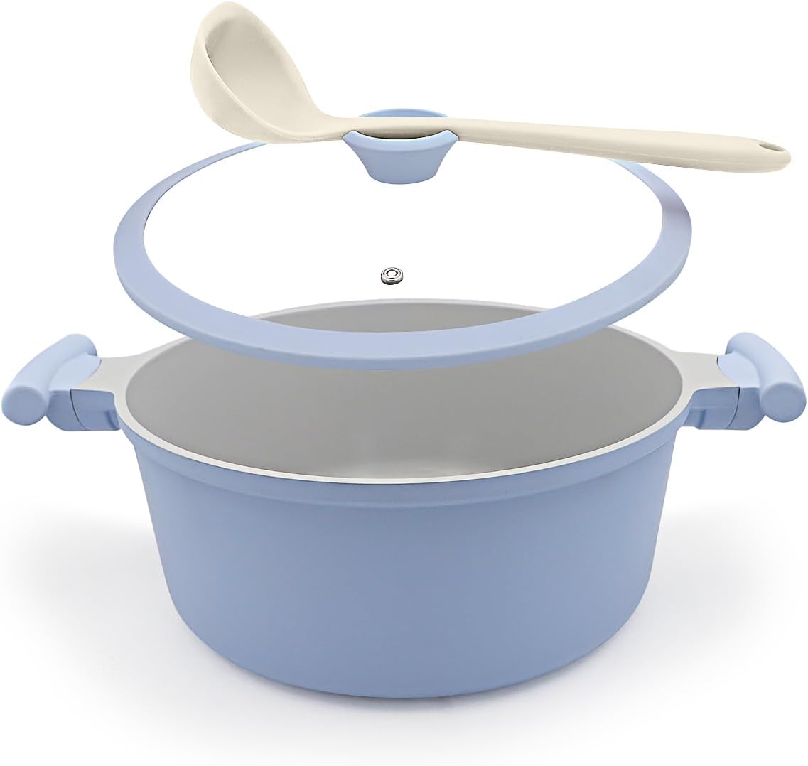 6.5 Quart Stock Pot with Lid, Non Stick Cooking Pot, Ceramic Soup Pot Nonstick, Induction Cookware for Pasta,Soup,Spaghetti, Stay-Cool Handle, Suitable for All Stoves, PFAS-Free, Blue