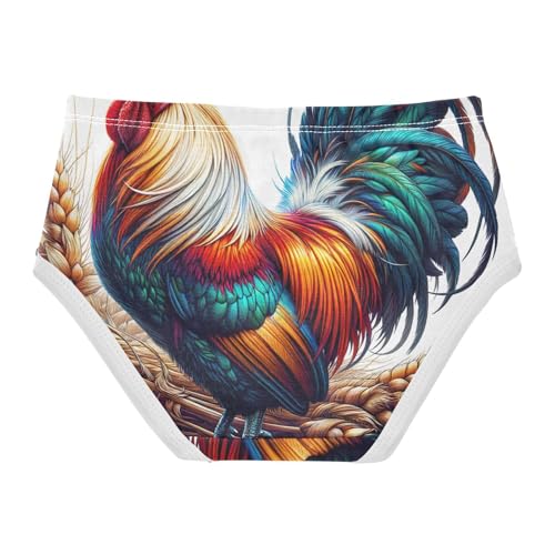 Toddler Girl Panties, Farm Rooster White Cotton Girls Underwear, 2–8 Years2