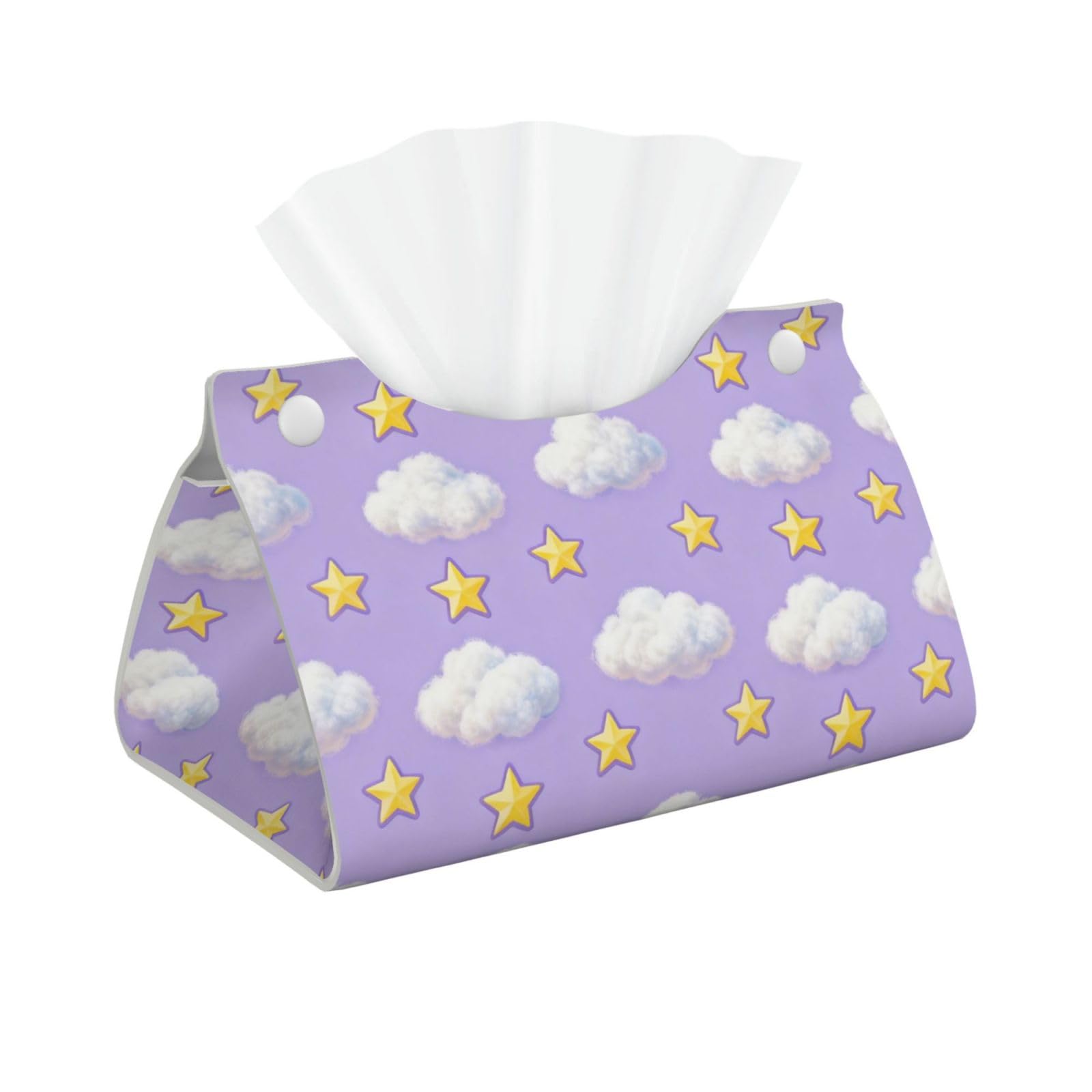 Cloud Star Seamless Long Leather Tissue Box Cover-Waterproof PU Leather Tissue Holder for Bathroom, Decorative Rectangular Tissue Case