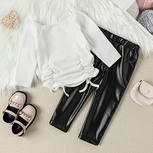 Camiseta infantil infantil bebê meninas manga longa fora do ombro com cordão calças leggings de cour