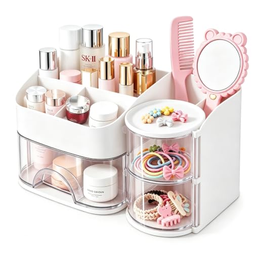 Hair Accessories Organizer Vanity Makeup Storage Box with Rotatable Drawers
