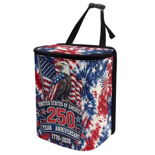 Image of American 250th Anniversary Trash Bag with Lid Storage Bag Proof Organizer with Adjustable Straps for Men and Women Universal for SUVs, Trucks