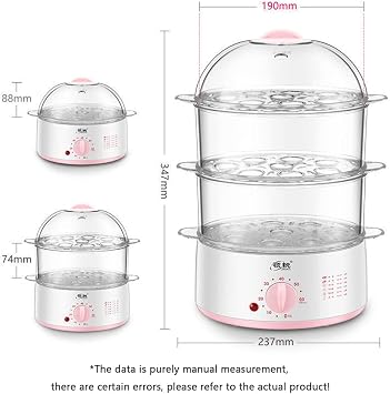 Multi-Layer Transparent Small Steamer, Multi-Function Automatic Power Off Steamed Egg Sweet Potato Breakfast Electric Steamer with Timed Temperature Control,White,3F