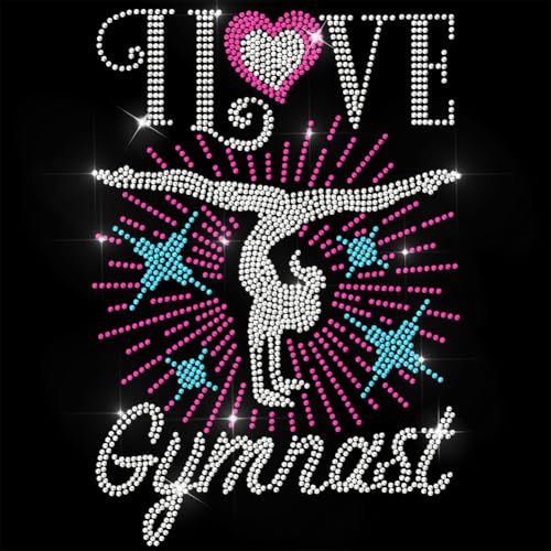 1 ANATTASOUL Planchado en Strass Hotfix para Planchar Gimnasia y Adoro la Gimnasia Strass Parches para Planchar Camiseta Cristal Stras Hotfix Parche de Transferencia para Bolsos Ropa DIY