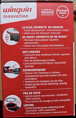 Wirquin Slim+ Duschablauf, extraflach, Ø 90 mm, SMART Membran, Gitter, flach, gebürsteter Edelstahl