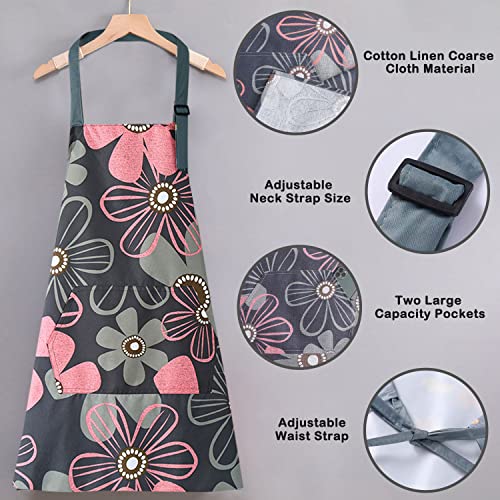LECTNORE Floral Waterproof Apron with Pocket, Adjustable Kitchen Apron for Cooking and Gardening, Style 1 - Image 4