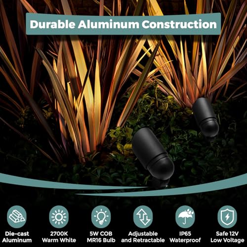 Gardencoin Low Voltage Landscape Spotlight, 12V LED Outdoor Landscape Lighting, Landscape Spot Lights Wired for Garden and Yard, Aluminum Up Lighting Fixture with 5W MR16 Replaceable Bulb (12 Pack) - Image 2