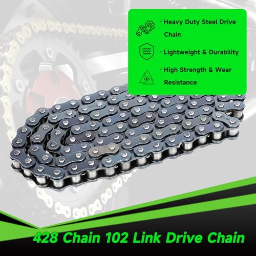 Image of 428 Drive Chain 102 Links with 17T Front Engine Sprocket Compatible with 110cc 125cc 50cc 90cc CRF50 XR50 YZ80 TTR Tao tao Coolster Pit Dirt Bike Vitacci Kazuma ATV Quad 4 Wheeler Go Kart Parts