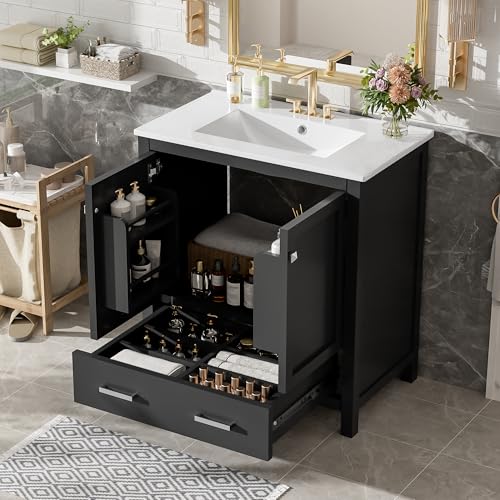 Mirightone 30' Bathroom Vanity with Sink, Bathroom Vanities 30 Inch with Top, 30 Vanity with Sink for Bathroom, 30 in Restroom Vanity with Cabint, Door Shelf and Drawer (Black)
