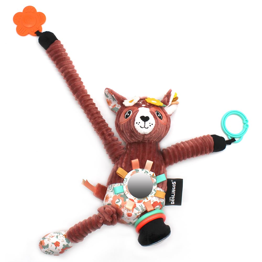 LES DEGLINGOS - Peluche d'activité Nomade Melimelos la biche - Terracotta - Jouet d'éveil pour bébé - Idée cadeau - Dès la naissance - 36 cm