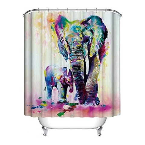 JMAHM Animal Shower Curtain Waterproof Mildewproof Polyester Fabric Shower Curtain Set Bath Accessories (71x71, Colorful-Elephant) Cover