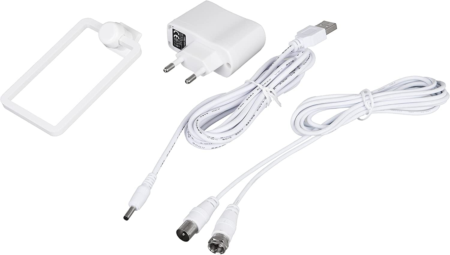Xoro HAN 300 DVB-T/T2 antena pokojowa (VHF/UHF, wzmocnienie 20 dB, kabel 2 m), biała