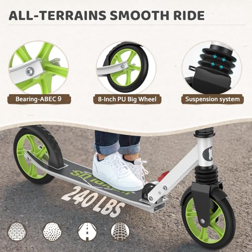 Image of WAYPLUS Kick Scooter for Ages 6+,Kid,Teens & Adults.8 Big Wheels,240lb