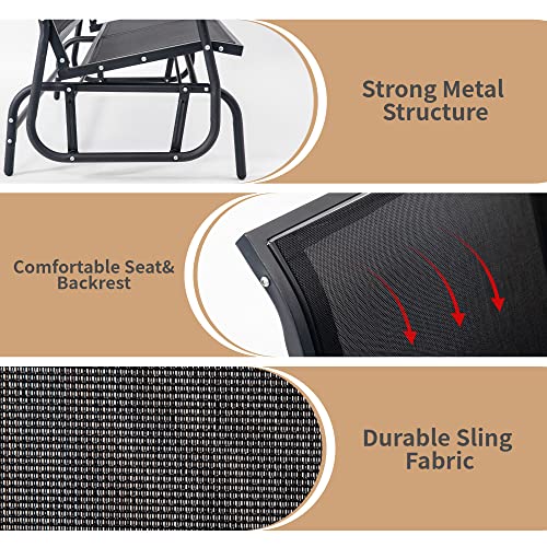 Krofem Outdoor Patio Glider Bench, Outside Porch Rocking Swing, Two Person Metal Rocker For Porch, Backyard Black #TOP3