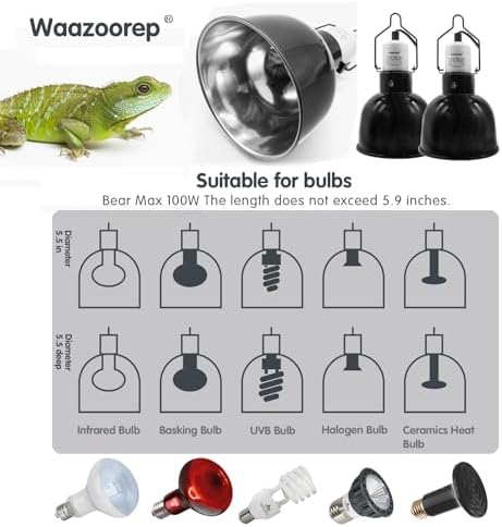 UVA Reptile Heat Lamp Combo 75W 2 Pack and 5.5inch Reptile Light Fixture 2 Pack
