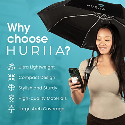Huriia - Uv Travel Umbrella, Compact Umbrella For Daily Use, 10-Inch Foldable Mini Umbrella With Upf 50+, Small Umbrella With Wide Coverage For Travel, 46-Inch Open Arch, Charcoal Black #TOP6