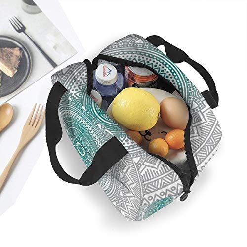 Antspuent JUYHBVZ58-120829532 Grey And Teal Mandala Lunch Bag Insulated Lunch Box Tote thumb #2
