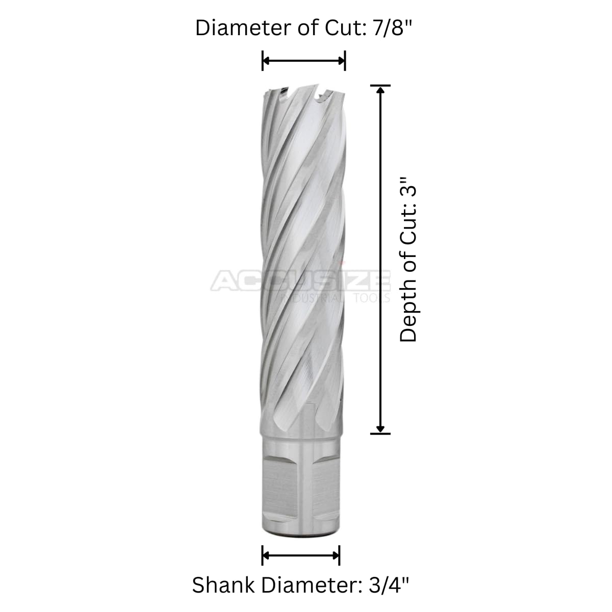 Accusize Industrial Tools 7/8'' Cutting Dia, 3/4'' Weldon Shank, H.S.S. Annular Cutter, 3'' Cutting Depth, 2083-2019