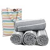 HILLFAIR Cotton Turkish Beach Towels, Quick Dry Lightweight Sand Free Peshtemal Towel for Bath Swim Yoga Spa Travel, Beach Accessories, Oversized Cotton Turkish Towels (39 x 72 inch- 4 Pack Grey)