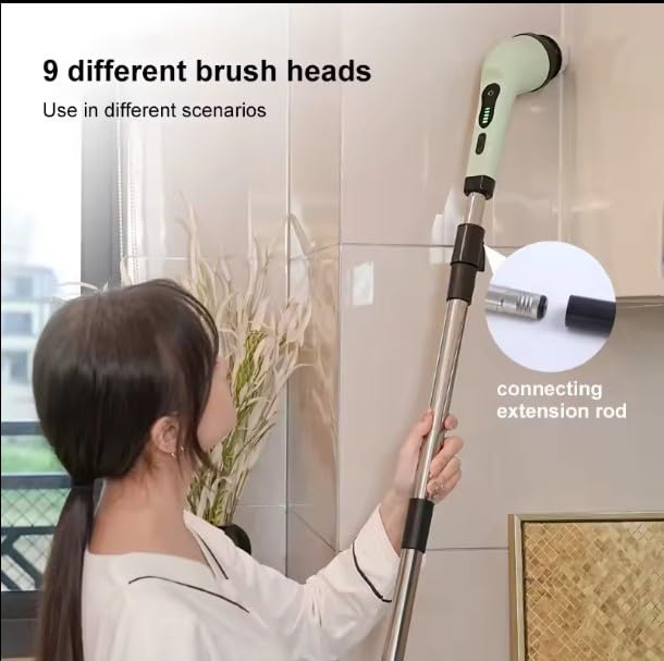 Image of V.E.E Electric Spin Scrubber, Cleaning Brush Scrubber for Home, 400RPM /Mins-9 Replaceable Brush Heads-90Mins Work Time, 3 Adjustable Size, Multiple Speeds for Bathroom Shower Bathtub Glass and Car
