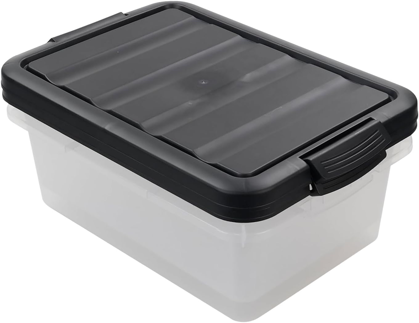 Teyyvn 14 L Clear Storage Box, 2-Pack Plastic Storage Bin with Black Lid