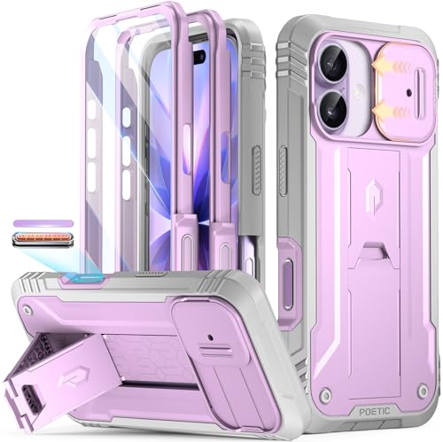 Image of Poetic for iPhone 17 Case with Camera Control Capture Button, [Slide Camera Cover] [Built-in Stand] [Built-in Screen Protector] Full-Body Military Grade Rugged Phone Case for iPhone 17, Purple