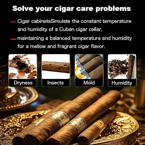 PoiToe Intelligenter elektrischer Zigarrenhumidor, 50 l Zigarrenhumidor, Fassungsvermögen ca. 200 Zigarren/8 Flaschen, aus spanischer Zeder, eingebaut, Temperaturbereich 11–18 °C