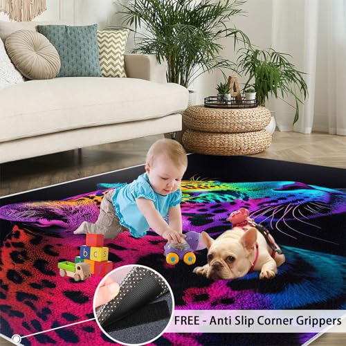Tapis d'intérieur lavable style léopard fluo pour sublimer le salon familial - 7