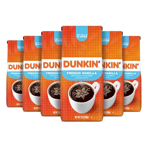 Dunkin' French Vanilla Flavored Ground Coffee, 12 Ounces (Pack of 6)