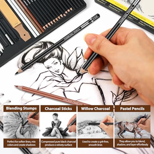 Drawing-Sketching-Pencil-Set-34-pcs-Pro-Art-Pencil-Kit-Graphite-Pencils-14B-3H-Charcoal-Pencils-Charcoal-Sticks-Stumps-Eraser-Sharpeners-Sketching-Pencils-Art-Pencils-Graphite-Pencils