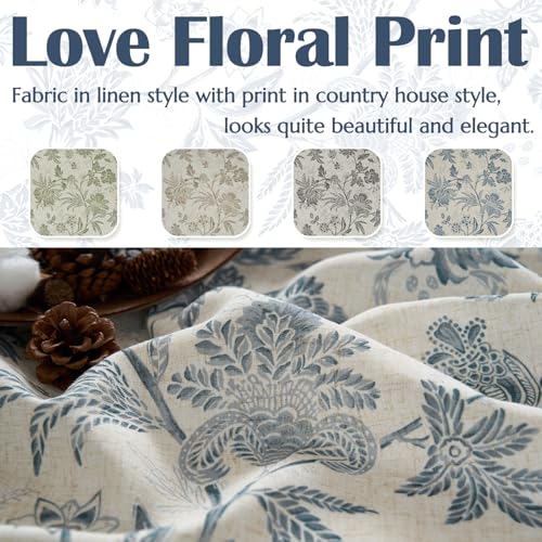 Jinchan Floral Kitchen Curtains 24 Inch Linen Tier Curtains Farmhouse Cafe Curtains Rod Pocket Country Flower Small Window Curtains For Laundry Room Bathroom Rv 2 Panels Light Filtering Blue On Beige thumb #1