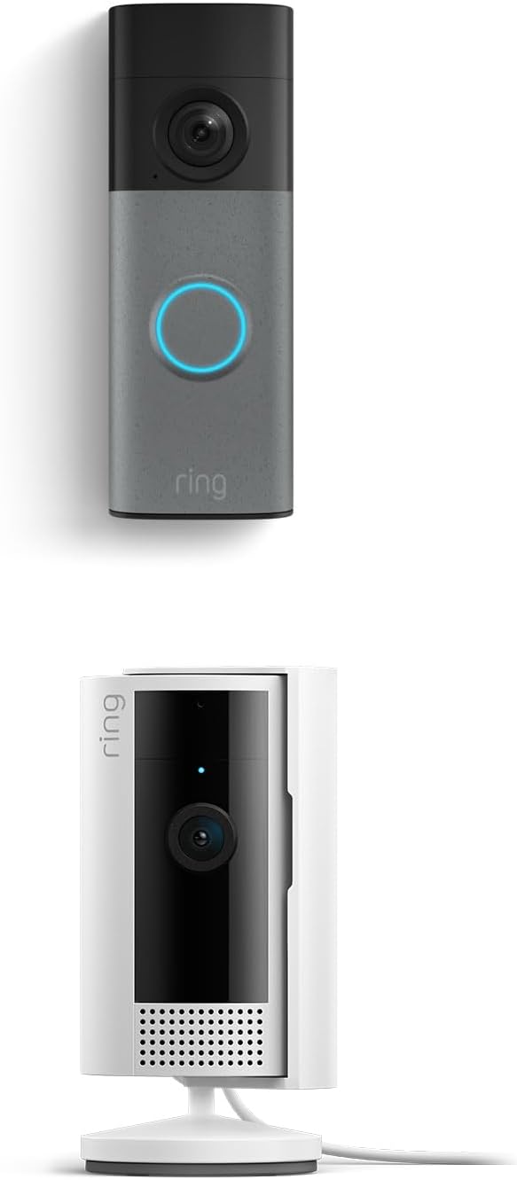 Ring Battery Doorbell (newest model), Speckled Gray with Indoor Cam, White