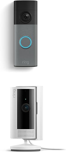 Ring Battery Doorbell (newest model), Speckled Gray with Indoor Cam, White