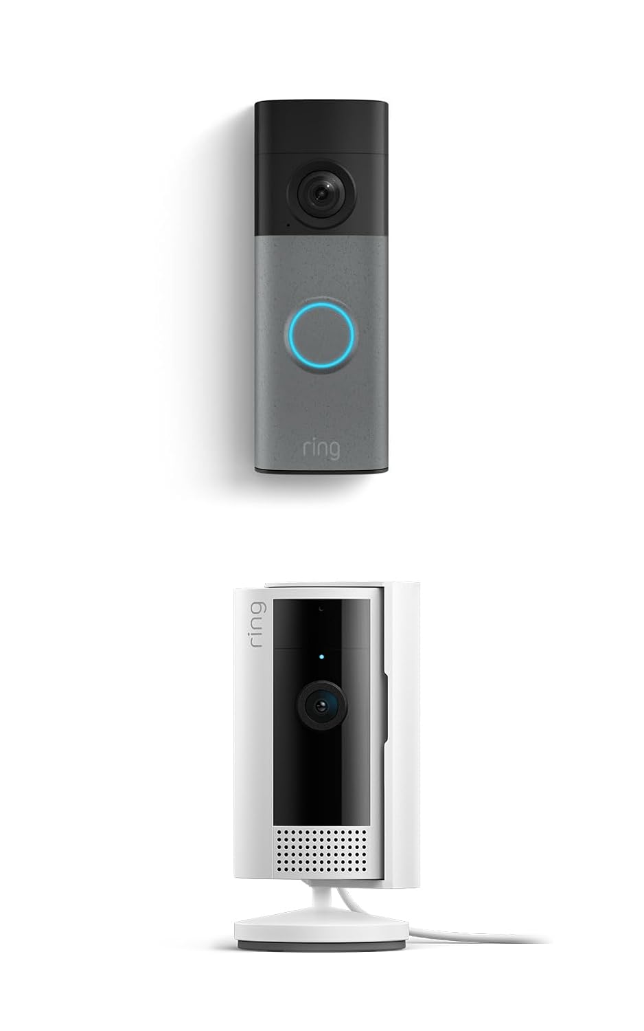 Ring Battery Doorbell (newest model), Speckled Gray with Indoor Cam, White thumbnail