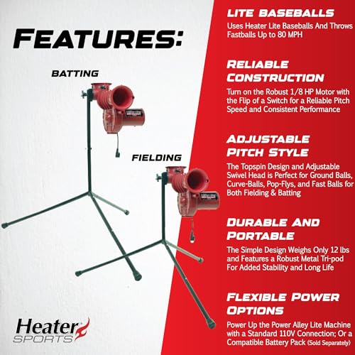 image for Heater Sports Power Alley Lite 360 Baseball Pitching Machine - Pitches