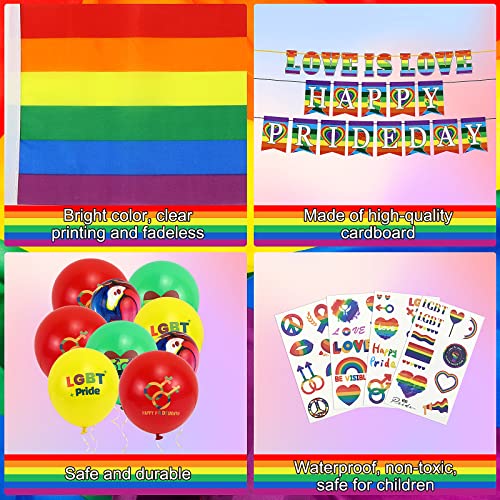 Meetory 53pcs Pride Flag Bunting, Rainbow Flag Gay Pride Accessories Set Inclued 10 Hand Flags, 2 Lesbian Bisexual Flag - Image 3