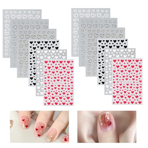 12 Hojas Nail Art Pegatinas, 3d Pegatinas De Uñas De Corazón, Autoadhesivo Nail Art Stickers Decoración, Pegatinas Huecas para Uñas para Mujeres Decoración