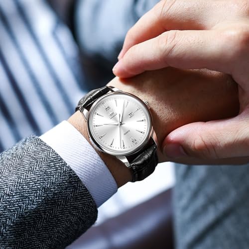 Image of OLEVS Men Leather Watches Classic Quartz Large Dial Easy Read Waterproof