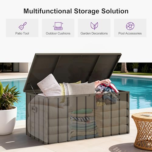 Image of PURPLE LEAF 11 Pieces Patio Dining Set with Storage Box Wicker Outdoor Furniture Rectangular Table and Chairs Set for Garden Deck Backyard Kitchen, Cushions and Pillows Included Grey
